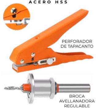 Avellanador regulable con perforador de tapacanto