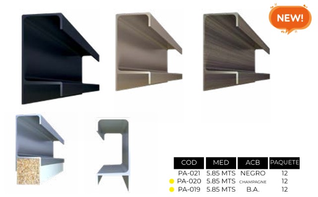 Perfil de aluminio 2013-LA (empotrar) - B.A. - 5,85 m
